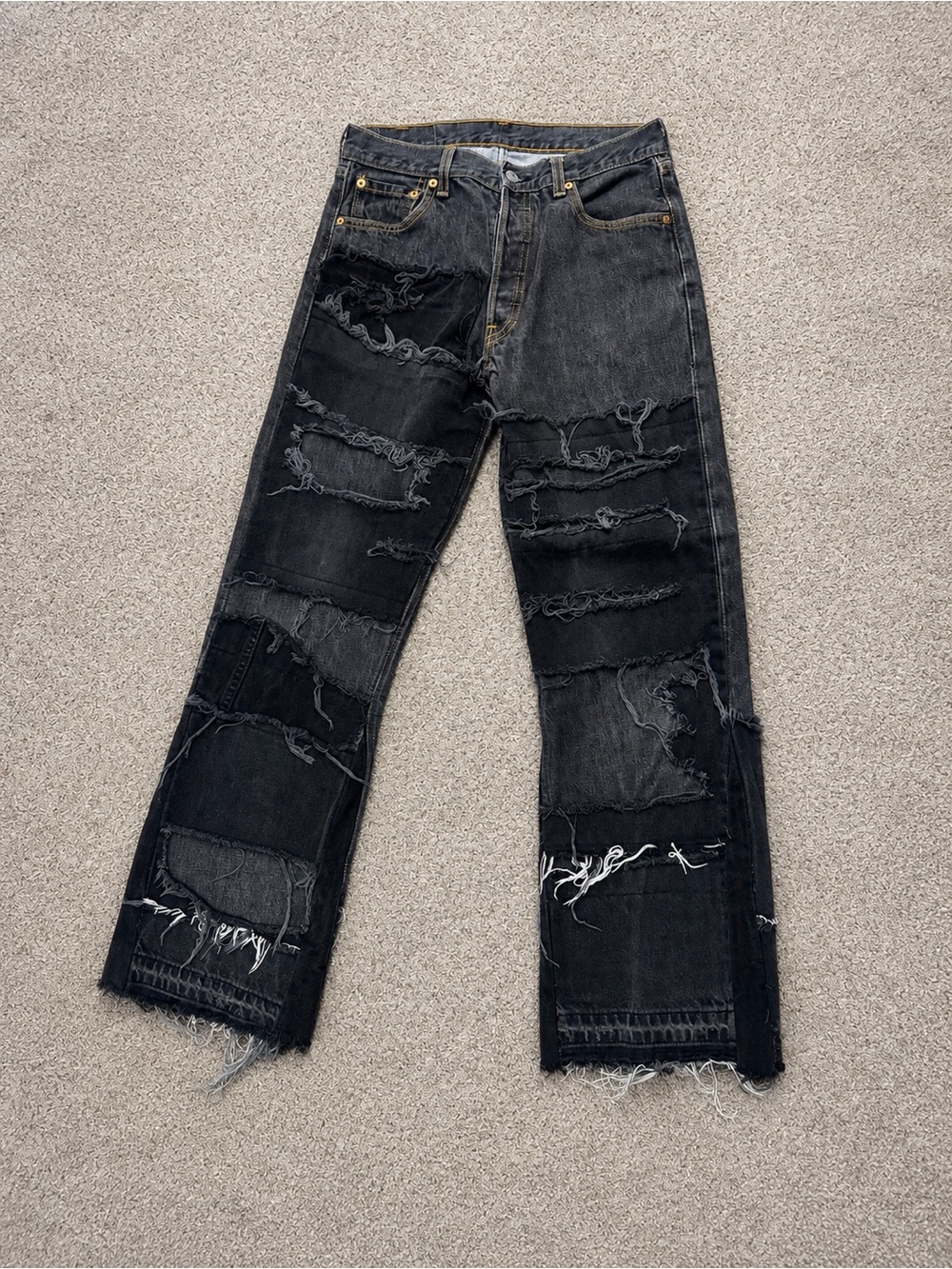 Custom Levi’s 501 Jeans Kim Kardashian Inspired Distressed Patchwork W29 L28